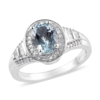2.10 ctw Espirito Santo Aquamarine and Diamond Ring in Platinum Over Sterling Silver (Size 9)