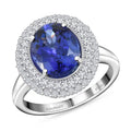 950 Platinum Tanzanite Diamond Halo Ring | Rhapsody - Sticky add to cart bar