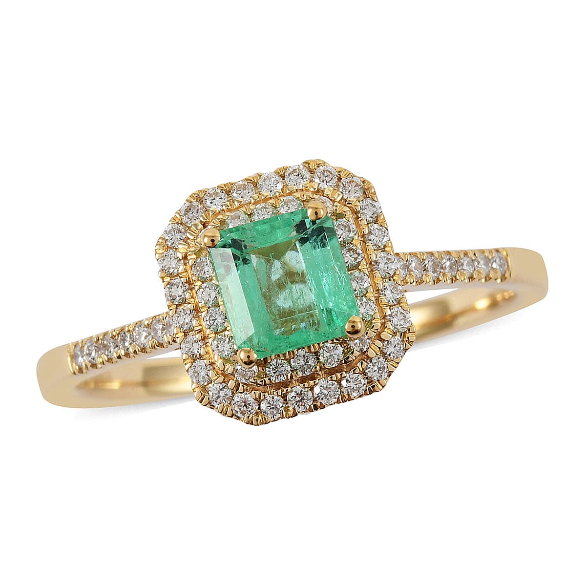 Iliana 1.10 ctw AAA Boyaca Colombian Emerald and Diamond G-H SI Ring in 18K Yellow Gold 3.87 Grams (Size 8)