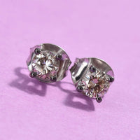 Natural Champagne Diamond Stud Earrings with Push Back in Platinum Over Sterling Silver 0.50 ctw