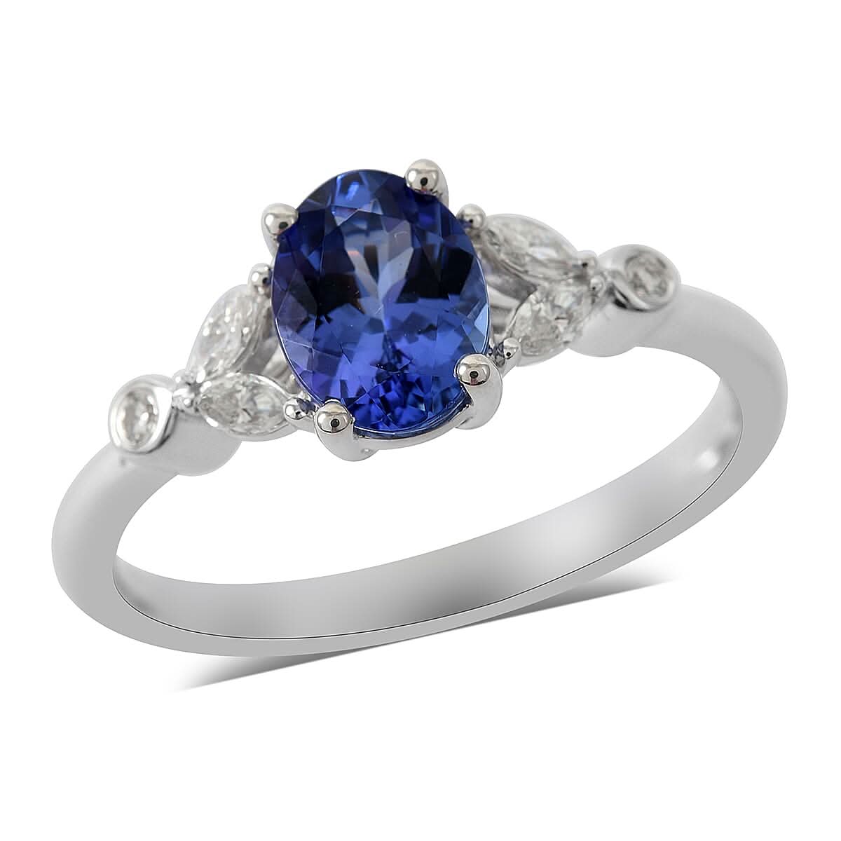 ILIANA 1.20 ctw AAA Tanzanite and Rare Marquise Diamond G-H SI Ring in 18K White Gold with Appraised Certificate (Size 8.0) 2.87 Grams