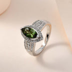 Bohemian Moldavite and Zircon Ring in Platinum Over Sterling Silver 1.40 ctw