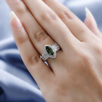 Bohemian Moldavite and Zircon Ring in Platinum Over Sterling Silver 1.40 ctw