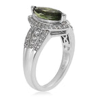 Bohemian Moldavite and Zircon Ring in Platinum Over Sterling Silver 1.40 ctw