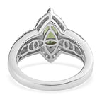 Bohemian Moldavite and Zircon Ring in Platinum Over Sterling Silver 1.40 ctw
