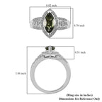 Bohemian Moldavite and Zircon Ring in Platinum Over Sterling Silver 1.40 ctw