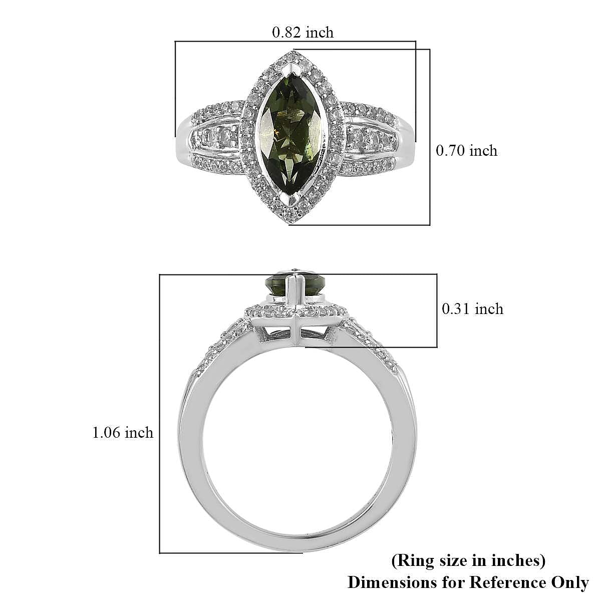 Bohemian Moldavite and Zircon Ring in Platinum Over Sterling Silver 1.40 ctw (6)