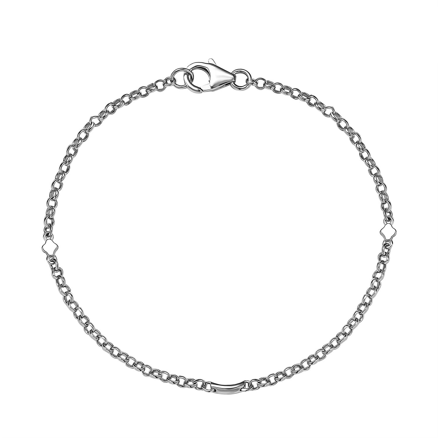 Platinum Over Sterling Silver Bracelet (7.50 In) (2.42 g)