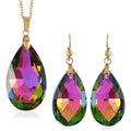 Simulated Blue Sapphire Earrings and Pendant Necklace 20 Inches in ION Plated Yellow Gold Stainless Steel - Sticky add to cart bar