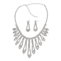 White Austrian Crystal Earrings and Chandelier Necklace 22 Inches in Silvertone - Sticky add to cart bar