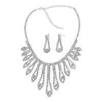 White Austrian Crystal Earrings and Chandelier Necklace 22 Inches in Silvertone