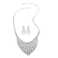 White Austrian Crystal Earrings and V Shape Necklace 22 Inches in Silvertone - Sticky add to cart bar