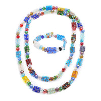 Multi Color Murano Style and Multi Color Glass Square Stretch Bracelet and Endless Necklace (46.00 In)