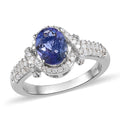 Tanzanite, Diamond Ring in Platinum Over Sterling Silver, Engagement Ring, Promise Rings For Women, Oval Engagement Ring 1.65 ctw - Sticky add to cart bar
