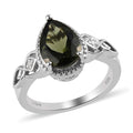 Premium Bohemian Moldavite and White Zircon Ring in Platinum Over Sterling Silver 1.65 ctw - Sticky add to cart bar