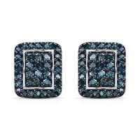 Blue Diamond Stud Earrings in Blue Rhodium and Platinum Over Sterling Silver 0.50 ctw