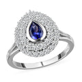 2.30 ctw AAA Tanzanite and Zircon Ring in Platinum Over Sterling Silver - Sticky add to cart bar