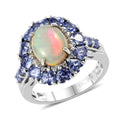 Premium Ethiopian Welo Opal and Multi Gemstone Halo Ring in Platinum Over Sterling Silver 4.00 ctw - Sticky add to cart bar