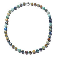 295 ctw Natural Chrysocolla Beads Necklace 20 Inches in Sterling Silver Magnetic Clasp