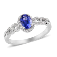 AAA Tanzanite and White Zircon Ring in Platinum Over Sterling Silver (Size 8.0) 1.35 ctw