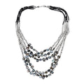 Black Seed Bead Multi Strand Necklace 24 Inches in Silvertone - Sticky add to cart bar