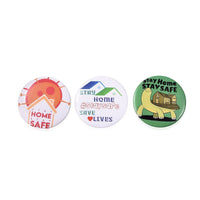Set of 3 Silvertone Brooch with A Stay Home Stay Safe Message