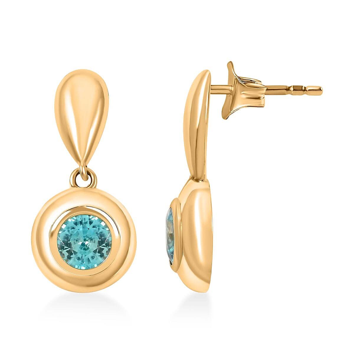 Blue Zircon 2.00 ctw Earrings in 14K YG Over Sterling Silver