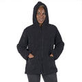 Black Satin Lined Faux Fur Hooded Jacket with Front Pockets (S, 100% Polyester) - Sticky add to cart bar