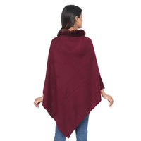 Beige 100% Cashmere Wool V-Shape Poncho with Faux Fur Collar (One Size Fits Most)