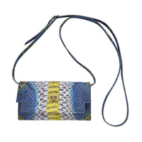 The Pelle Natural Python Collection Natural Python Leather Bi-Fold Flap Over Crossbody Wallet with Detachable Strap