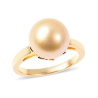 Galatea Bible Pearl Collection with Momento Technology South Sea Golden Cultured Pearl 10-11 mm Ring in Vermeil YG Over Sterling Silver (Size 7.0)