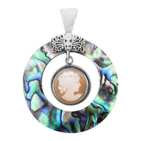 Abalone Shell and Cameo Pendant without Chain in Sterling Silver