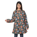 PASSAGE Reversible Button-Up Long Quilted Jacket - Floral Print/Reverse Side Black - S - Sticky add to cart bar