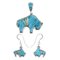 SANTA FE Style Mojave Purple Turquoise and Multi Gemstone Reversible Bear Earrings and Pendant in Sterling Silver 28.90 Grams 3.91 ctw