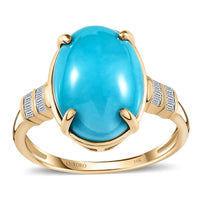 10K Yellow Gold Natural Arizona Sleeping Beauty Turquoise and Diamond Ring 3.20 Grams 5.35 ctw