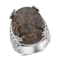 Malagasy Labradorite Carved Ring in Stainless Steel 11.65 ctw