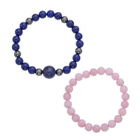 Lapis Lazuli, Hematite and Galilea Rose Quartz Set of 2 Beaded Stretch Bracelet (6.50, 7.00 In) 237.00 ctw