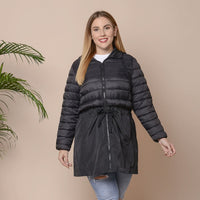 PASSAGE Black Hooded Women's Coat with Sleeves (S, 100% Polyester)