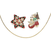 Set of 2 Multi Color Austrian Crystal Star and Santa Shoe Brooch in Goldtone