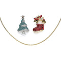 Set of 2 Simulated Ruby and Multi Color Austrian Crystal Christmas Sock and Christmas Tree Brooch OR Pendant Necklace 24 Inches in Dualtone - Sticky add to cart bar