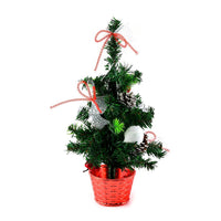 Table Christmas Tree with Snow Flocking, Silver Berries & Baubles and Bowknot- Silver (17.70")