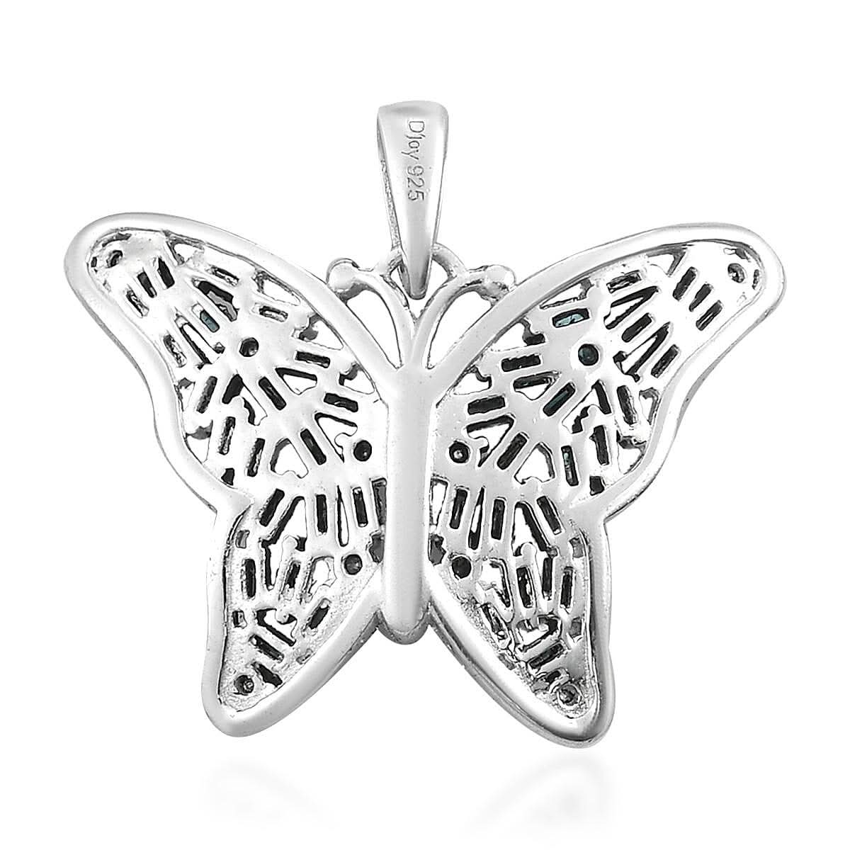 Blue Diamond Butterfly Pendant in Rhodium and Platinum Over Sterling Silver 1.00 ctw