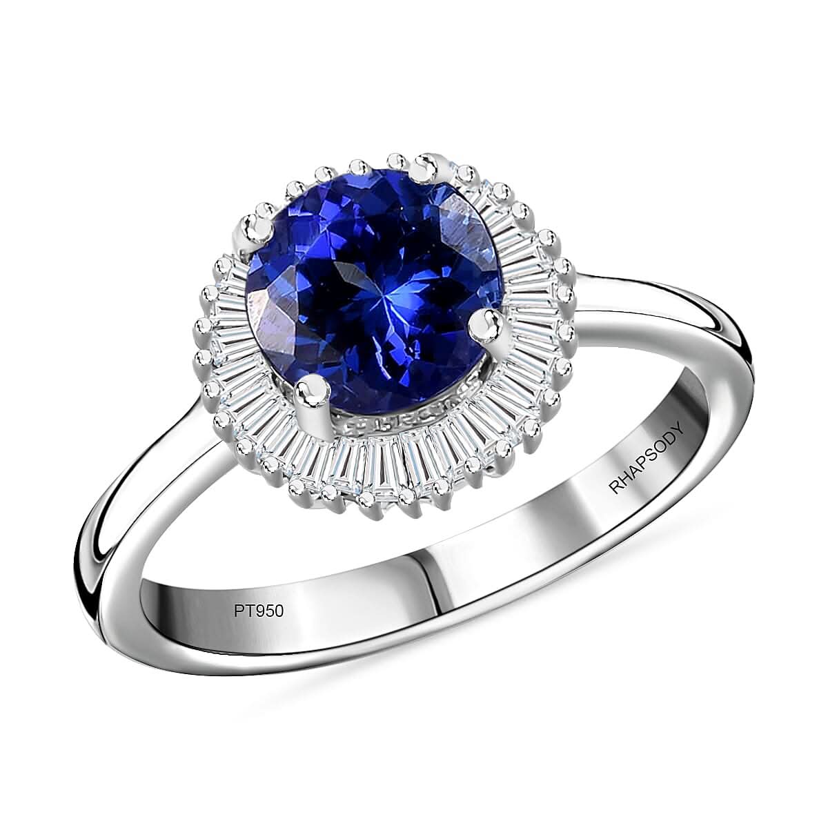 RHAPSODY 950 Platinum AAAA Tanzanite and E-F VS2 Diamond Ring 5 Grams 1.75 ctw