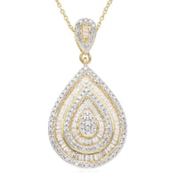 Natural Diamond Pear Shape Cocktail Pendant Necklace 18 Inches in Rhodium and Vermeil Yellow Gold Over Sterling Silver 1.00 ctw