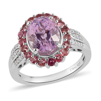 Premium Martha Rocha Kunzite and Multi Gemstone Halo Ring in Platinum Over Sterling Silver 4.50 ctw