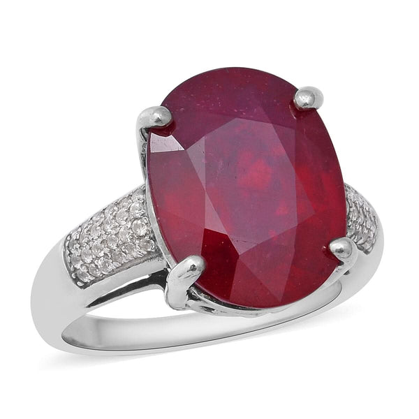 13.93 ctw Niassa Ruby and Natural White Zircon Ring in Platinum Over Sterling Silver (Size 10.0) - Product card gallery slide 1 (9431115137279)