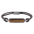 Yellow Tiger's Eye Genuine Leather Men's Bracelet in with Magnetic Lock Black Oxidized Stainless Steel (8.00 In) 19.15 ctw - Sticky add to cart bar
