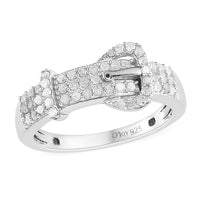 Natural Champagne & White Diamond Buckle Ring in Rhodium & Platinum Over Sterling Silver 0.50 ctw