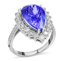 One of a Kind RHAPSODY 950 Platinum AAAA Tanzanite and Diamond E-F VS Halo Ring 7.25 Grams 7.30 ctw