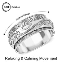 D'Joy Sterling Silver Floral Spinner Ring (Size 8.0) 4.90 Grams